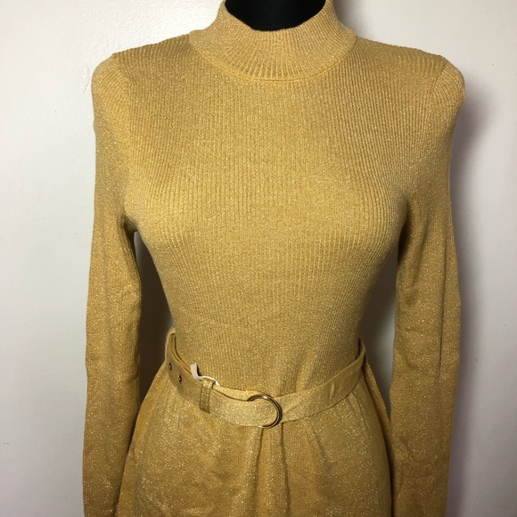 New Free People French Girl Sweater Mini Sweater Dress Gold New With Tags Gold - Picture 8 of 14